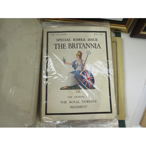 9223 - NORFOLK REGIMENT INTEREST: A quantity of Britannia Magazines including wartime, together with epheme... 