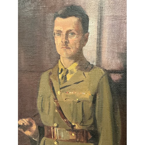 9002 - E. MIEVILLE (XX-XXI): An oil on canvas depicting British Army Officer, full length portrait, standin... 