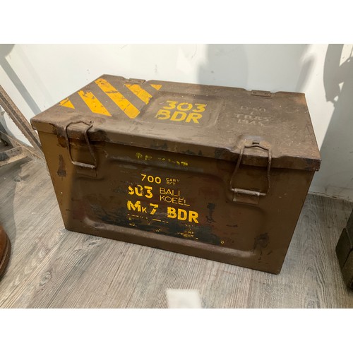 9020 - A WWII .303 ammo tin with two fitted .303 boxes within, South African marked, dated 1945 to metal ou... 