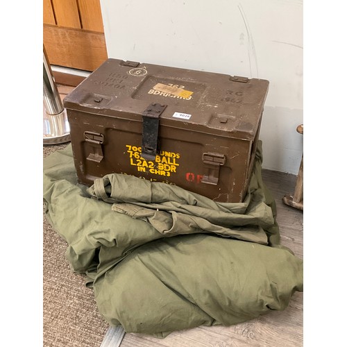 9026 - A US M-1945 1951 dated water repellent sleeping bag together with two post-war ammo boxes etc