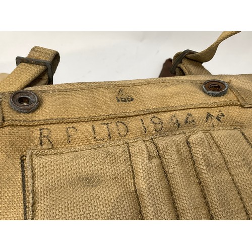 9049 - A WWII webbing map case together with a WWI dated trench whistle and a WWI folding trench saw in lea... 