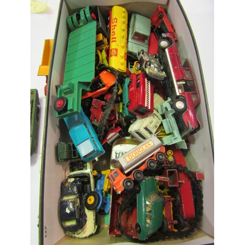 4300 - A box of playworn die-cast vehicles, mainly Dinky and Lesney Matchbox