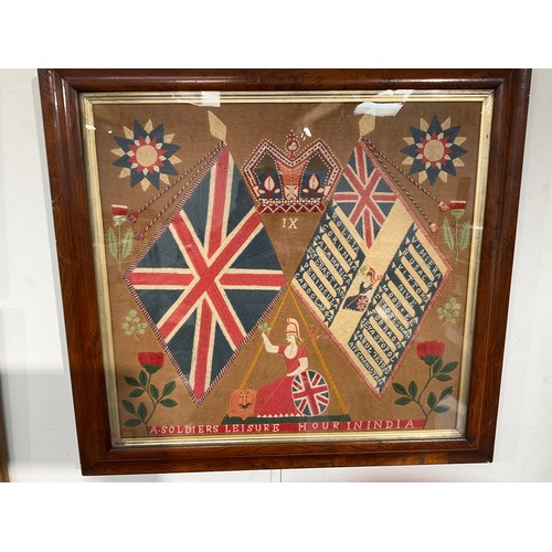 9063 - NORFOLK REGIMENT INTEREST: A Victorian Norfolk Regiment cashmere wool embroidery depicting Victory w... 