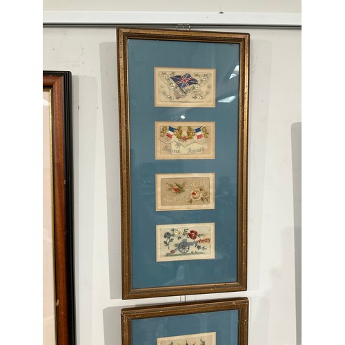 9065 - Two framed displays of WWI embroidered silk postcards