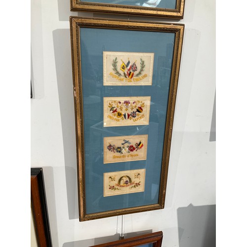 9065 - Two framed displays of WWI embroidered silk postcards