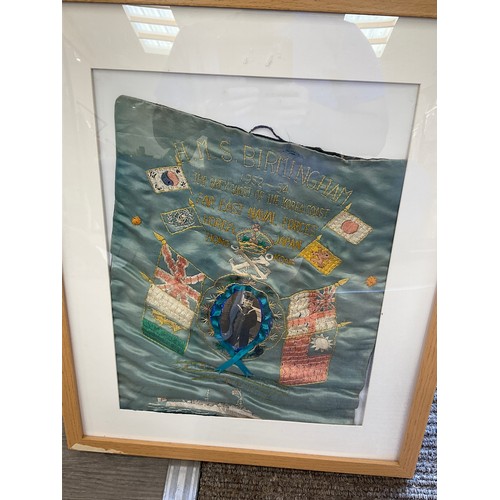 9073 - A silk of HMS Birmingham, framed and glazed