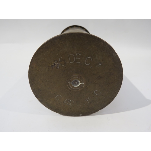 9185 - A WWI brass trench art shell case, engraved with 'SOUVENIR LA GUERRE' lettering and four-leaf clover... 