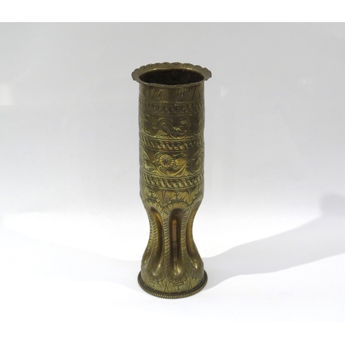 9186 - A WWI manufactured German trench art shell case dated 1917, with etched text to base circa WWII '47 ... 