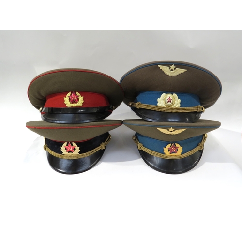 9189 - Five Cold War era Russian Soviet USSR visor caps including Air Force