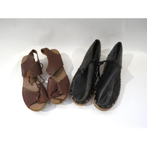 9202 - A pair of WWII Women's Land Army (W.L.A.) milking shoes, dated 1944, together with another pair