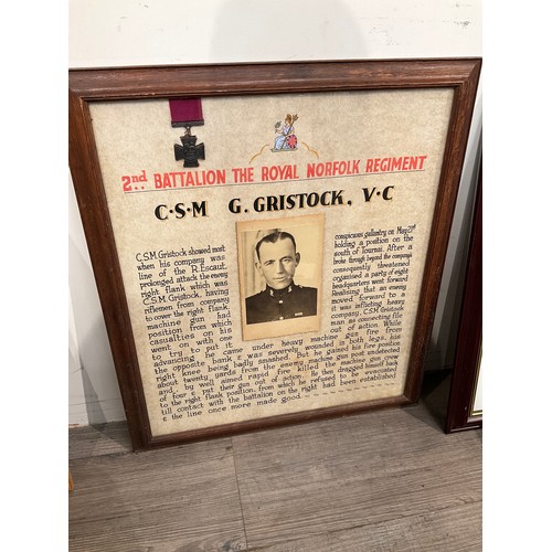 9080 - A framed memorial to CSM G. GRISTOCK V.C. together with inset copy of a Victoria Cross medal, and a ... 