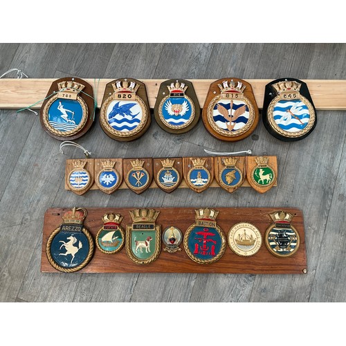 9082 - Three boards displayed assorted ships crests