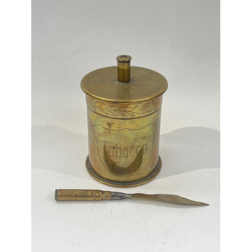 9378 - A WWI trench art shell case container 'Royal Engineers 19th L.R. Co.' and 'From Fred to Cliff 1919' ... 