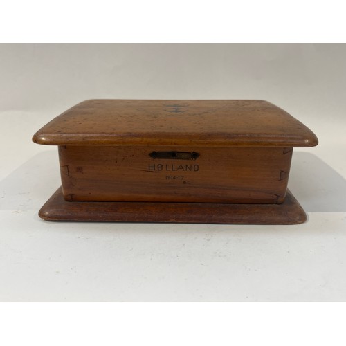 9383 - A Royal Naval Brigade teak trinket box, the lid with 1st Royal Naval Brigade emblem, the front marke... 