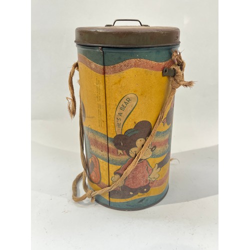 9394 - A WWII scarce Mickey Mouse gas mask case, multi-coloured lithographed tinplate case of cylindrical f... 