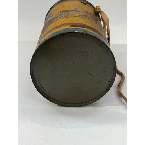 9394 - A WWII scarce Mickey Mouse gas mask case, multi-coloured lithographed tinplate case of cylindrical f... 