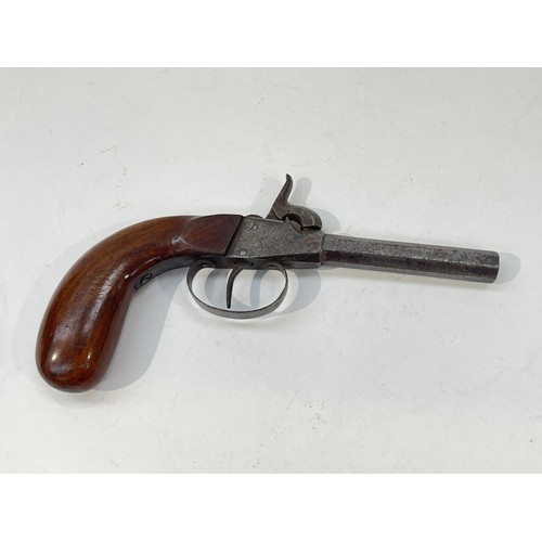 9310 - A 19th Century percussion pocket pistol, faceted barrel, walnut grip, no visible maker's name, 20cm ... 