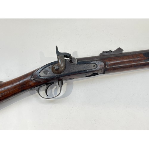 9292 - A Victorian two band carbine rifle with sight, cavity created beside trigger, presumably for a plaqu... 