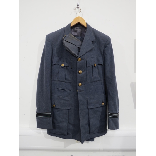 9096 - A WWII RAF uniform jacket, trousers and side hat with King's crown brass buttons and cap badge