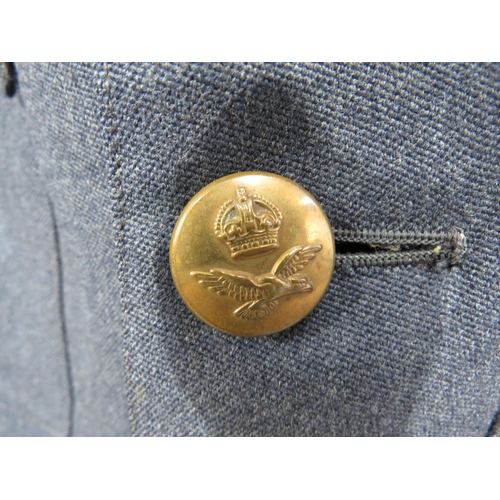 9096 - A WWII RAF uniform jacket, trousers and side hat with King's crown brass buttons and cap badge