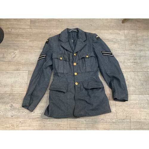 9119 - A WWII RAF 1944 dated airman's service jacket together with side hat, logbook, photographs, various ... 