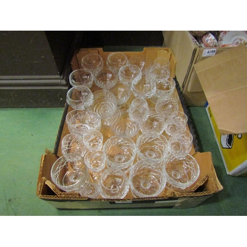 4200 - A box containing sundae dishes and drinking glasses including six Royal Brierley sundae glasses, fiv... 