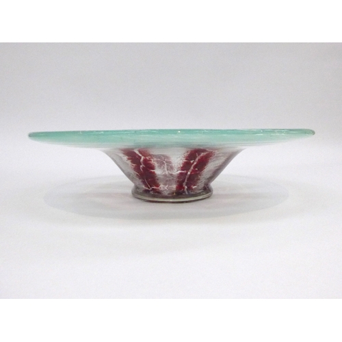 7252 - A WMF Ikora glass bowl in green mottled colours.  6.5cm high x 28.5cm diameter