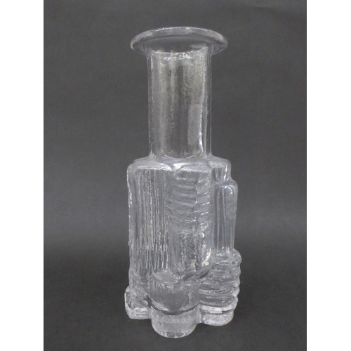 7251 - An Alsterfors Brutalist clear glass vase designed by P.O Strom. 25.5cm high