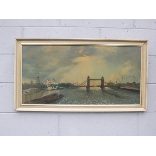 7602 - H.MOSS (XX) A framed oil on board, view of The Thames with Tower Bridge, London. Signed bottom right... 