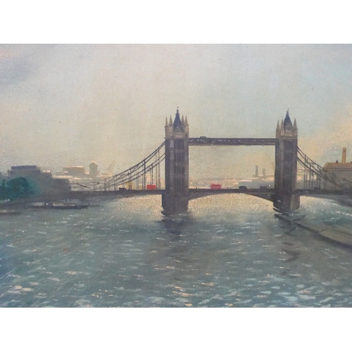 7602 - H.MOSS (XX) A framed oil on board, view of The Thames with Tower Bridge, London. Signed bottom right... 