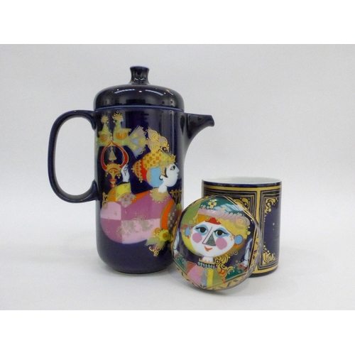 7168 - Two Rosenthal porcelain 1001 Nights Range - A coffee pot, 24cm high and a lidded canister, 12.5cm hi... 