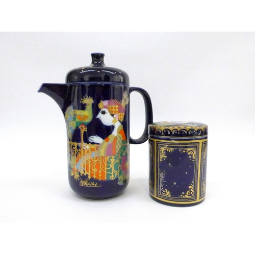 7168 - Two Rosenthal porcelain 1001 Nights Range - A coffee pot, 24cm high and a lidded canister, 12.5cm hi... 