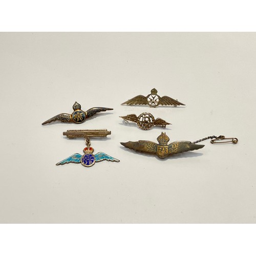 9515 - Five air force silver and white metal sweetheart brooches including enamelled pendant example