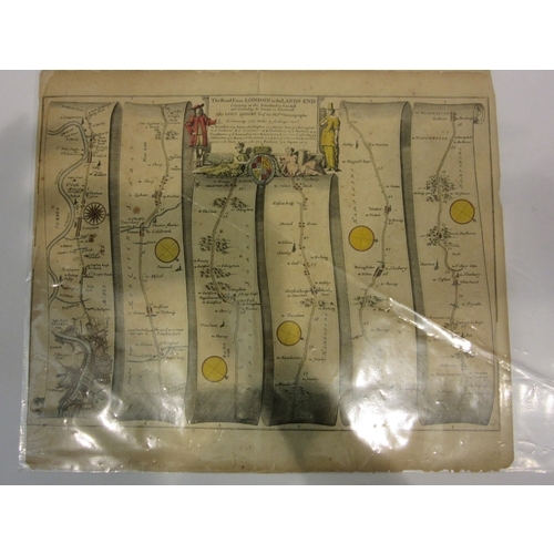 4269 - Two John Ogilby 17th Century hand coloured road maps, 'The Road from London to the Land's End extend... 