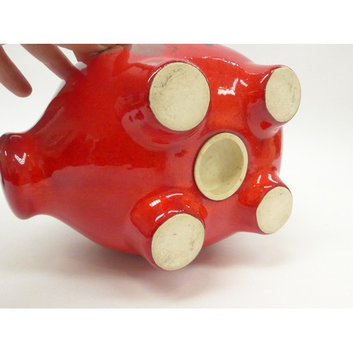 7018 - A Scheurich West German pottery large piggy bank with red glaze and floral design. 17.5cm high x 20c... 