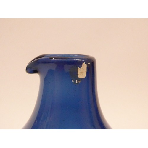 7250 - Timo Sarpaneva for Iittala - a blue glass carafe bottle. Partial label and etched T.S to base. 16cm ... 