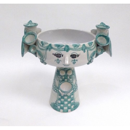 7218 - BJORN WIINBLAD (Danish 1918-2006) (ARR) An Earthenware figural 'Eva' centre piece holding a cup.  Ha... 