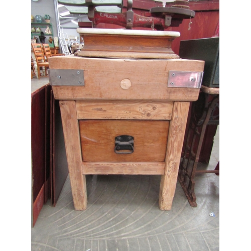 2018 - A rock maple butchers block on pine base with drawer