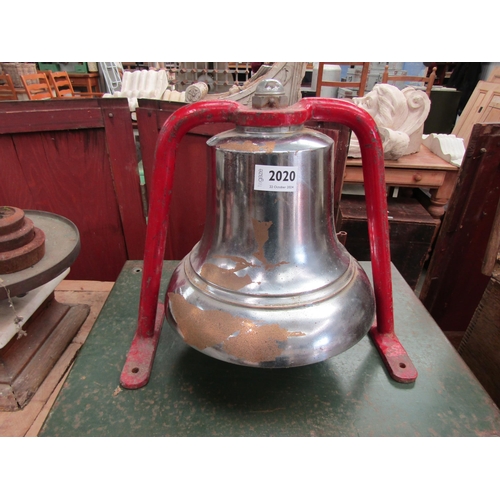 2020 - A chrome fire bell on cast iron stand