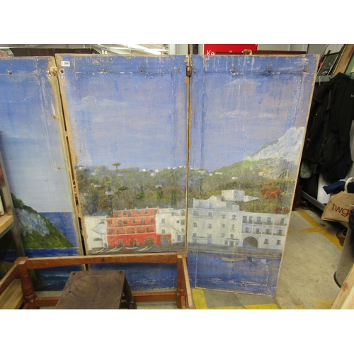 2081 - A pair of 1930's Italian 2 fold painted shutters, with coastal sea scape to one side