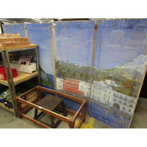 2081 - A pair of 1930's Italian 2 fold painted shutters, with coastal sea scape to one side