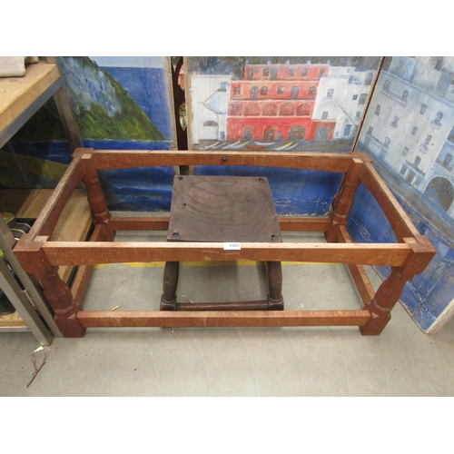 2082 - A Mouseman style stool frame possibly by Sid Pollard, unsigned and an oak stool