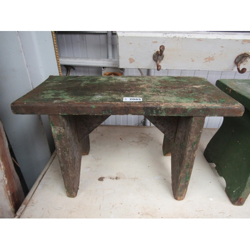 2085 - A green painted pine stool