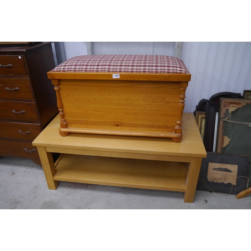 2492 - A light oak coffee table and a pine storage box