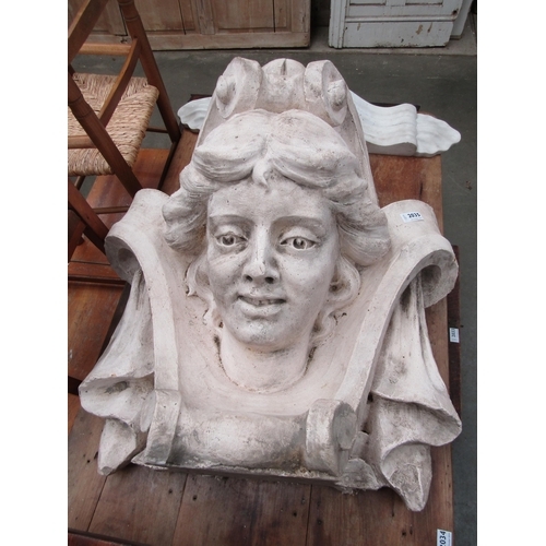 2035 - A 19th century plaster corbel of a maiden's head 73 x 68cm