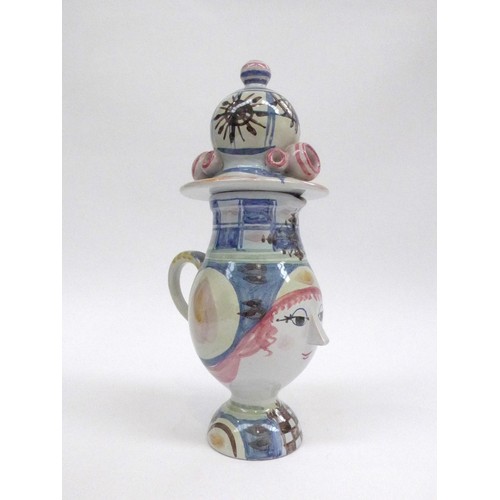 7207 - BJORN WIINBLAD (Danish 1918-2006) A pottery Lidded face jug. Painted marks to base, K 30, monogram a... 