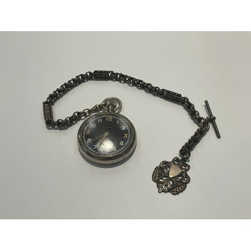 9532 - A British Military pocket watch, black face with Arabic numerals, second subsidiary, marked GS/TP P4... 