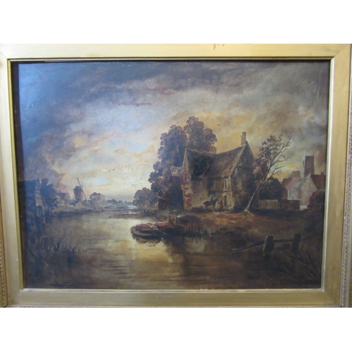 1051 - A 19th Century oils on artist's board of a rural river scene, a/f, gilt framed, 44cm x 60cm image si... 