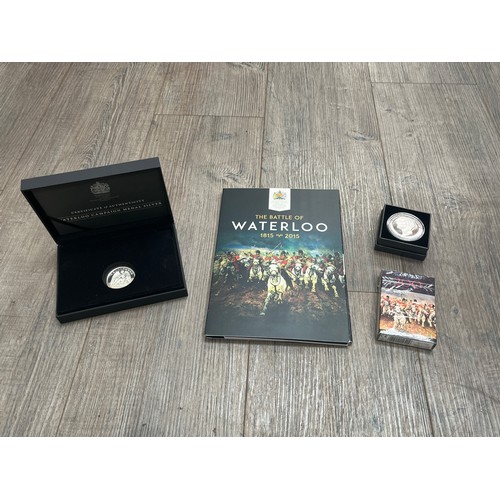 9553 - A quantity of 'Waterloo 200' bicentenary items including silver proof Waterloo Medal, Duke of Wellin... 