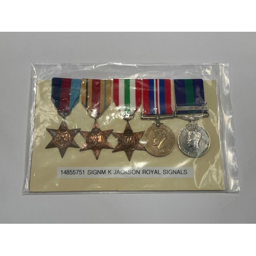 9470 - A WWII medal group to 14855751 SIGNM. K. JACKSON ROYAL SIGNALS with 1939-45 star, Africa star, Italy... 